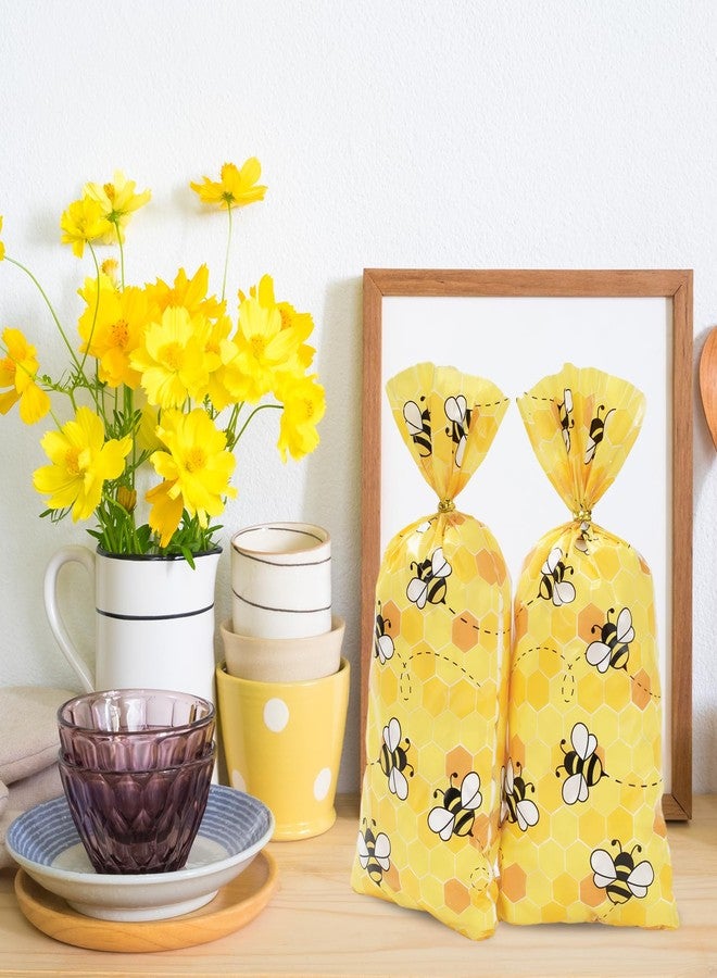 Whaline 100Pcs Bee Cellophane Treat Bags Yellow Honey Bee Plastic Candy Goodie Bags Party Favor Bags with Twist Ties for Summer Birthday Baby Shower Party Gift Wrapping Supplies - Image 5